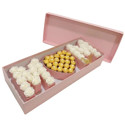 Caja dia de la madre con rosas y bombones mom rosa